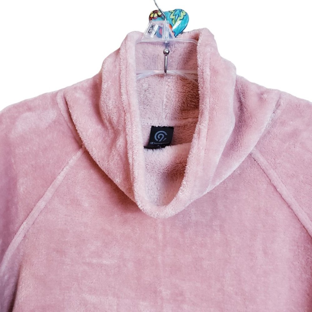 Champion Womens Sweatshirt Small Blush Pink Fleece Fuzzy Mock Neck Pullover - Picture 4 of 11